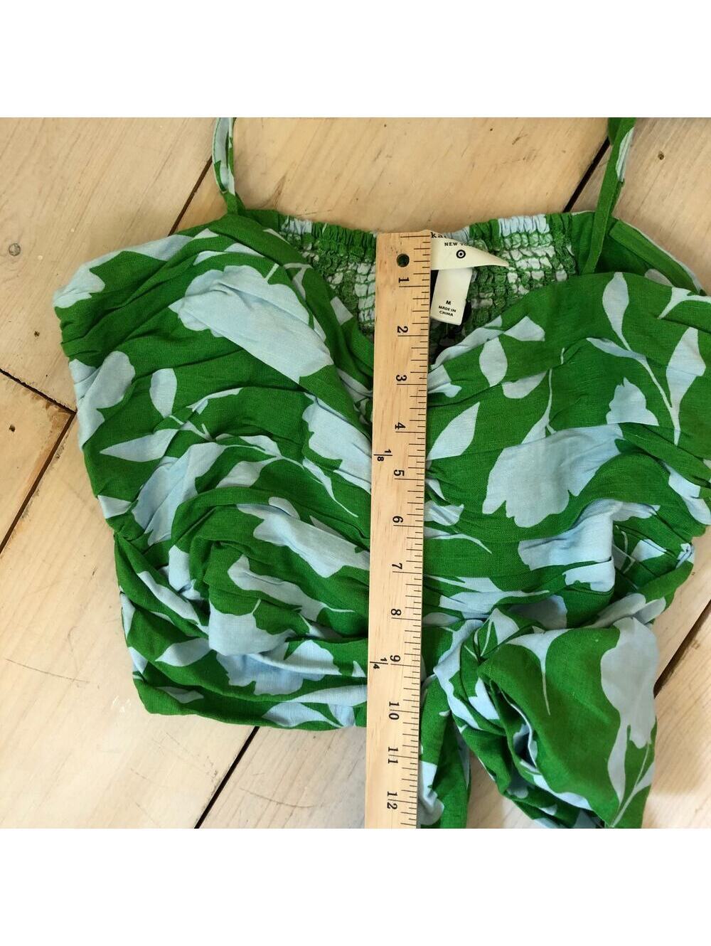 Kate Spade X Target NWT Classic Rose Ruched Linen Floral Tank Top Green/White M - Picture 12 of 12